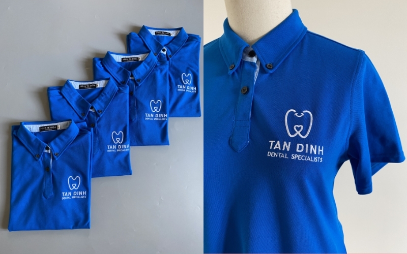 Áo polo đồng phục công ty có cổ áo chỉn chu và logo thêu sắc nét