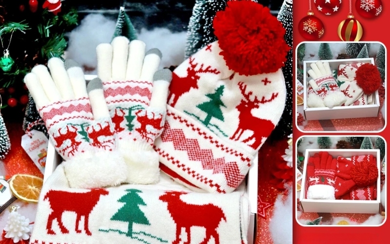 Set khăn choàng, găng tay và mũ len là món quà tặng Giáng sinh kinh điển