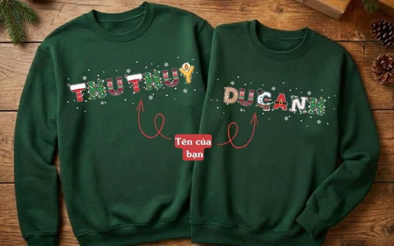 Một chiếc sweater in tên theo yêu cầu đầy sẽ là món quà Giáng sinh đầy ấn tượng cho bạn bè